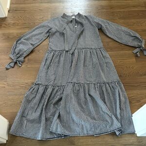 Preppy navy gingham midi dress size S (runs generous)